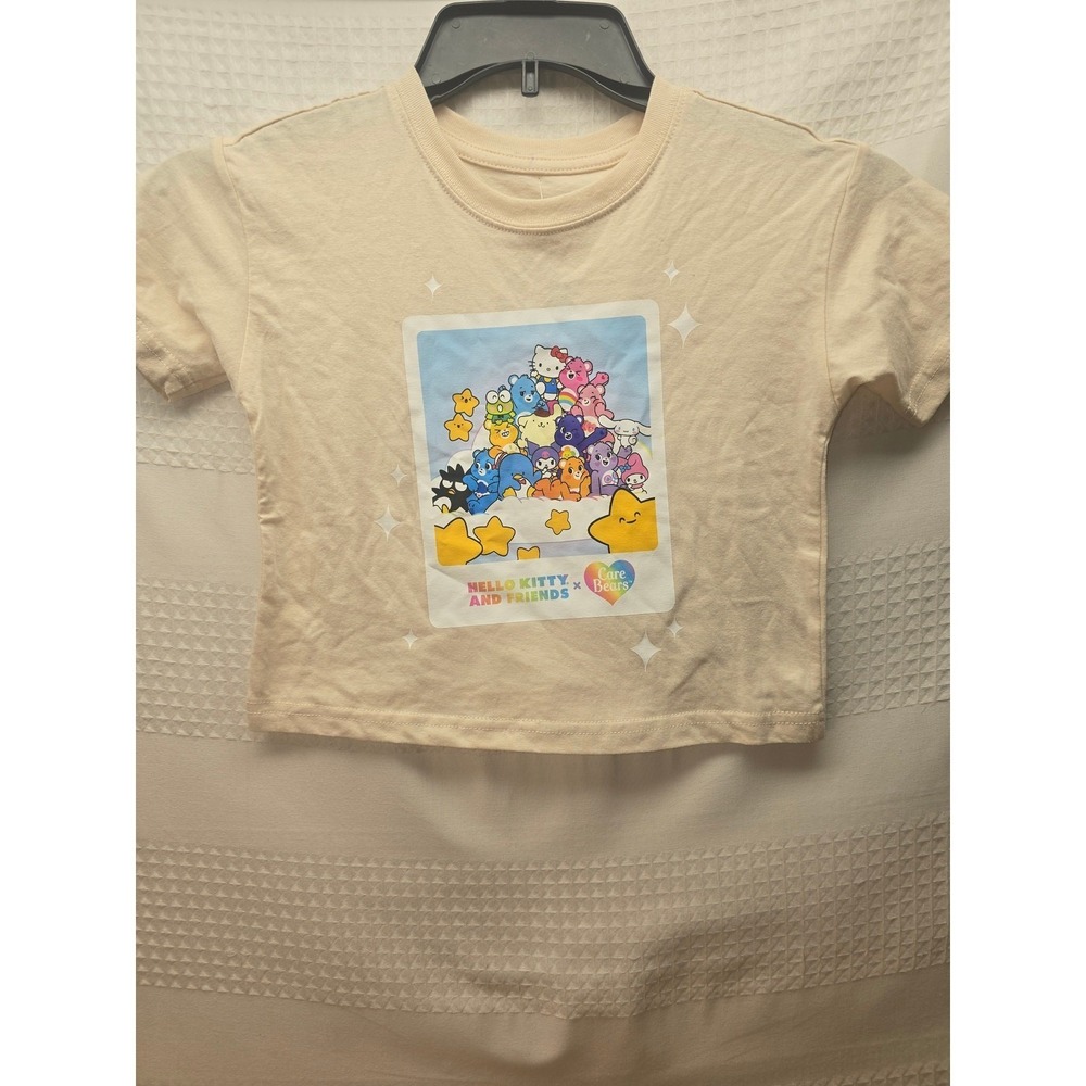 Sanrio Shirt Girl Size Small 7 Beige Short Sleeve Crew Neck Care Bears FLAW 7462
